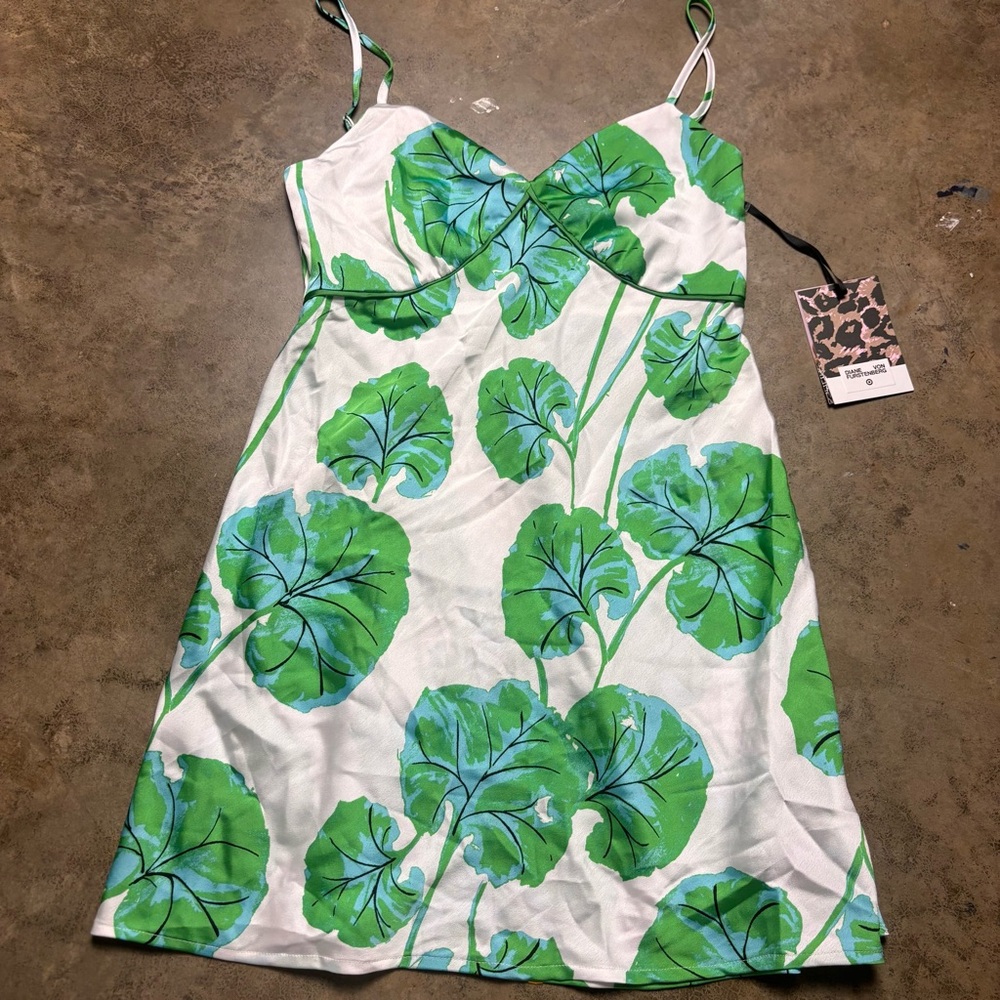 NWT Diane von Furstenberg DVF Target Slip Dress Nighty Geranium Leaf Size:XXS